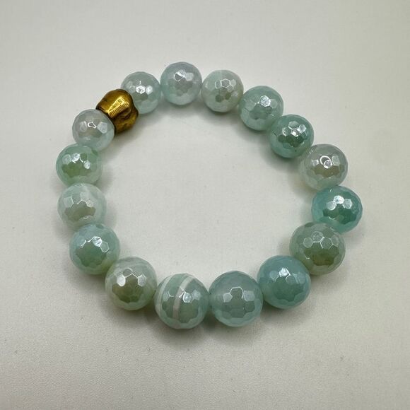 12mm faceted "Aquamarine" stone stretchy bracelet, size 7 - Picture 12 of 15